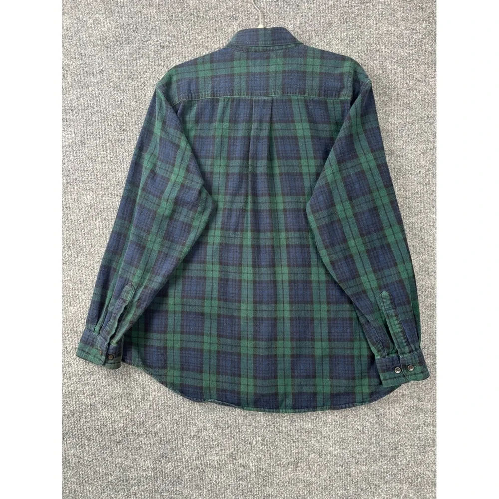LL Bean Mens Flannel Shirt Large Green Navy Blue Plaid Cotton Heritage Outdoors - Picture 3 of 5